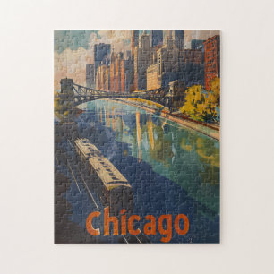Vintage Chicago Travel Poster Jigsaw Puzzle