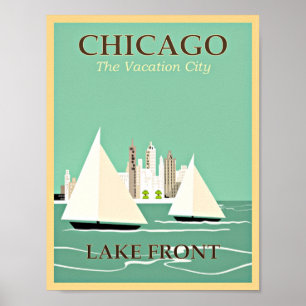 Vintage Chicago travel poster, Lake Front Poster