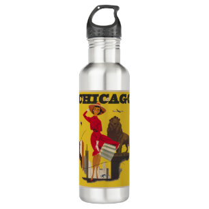 Vintage Chicago USA Air Travel Advertisement 710 Ml Water Bottle