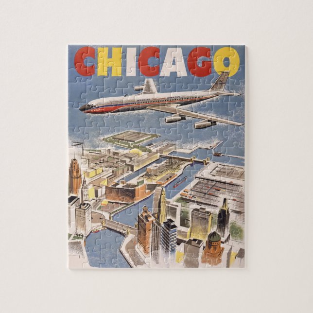 Vintage Chicago USA Air Travel Advertisement Jigsaw Puzzle (Vertical)