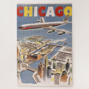 Vintage Chicago USA Air Travel Advertisement Jigsaw Puzzle