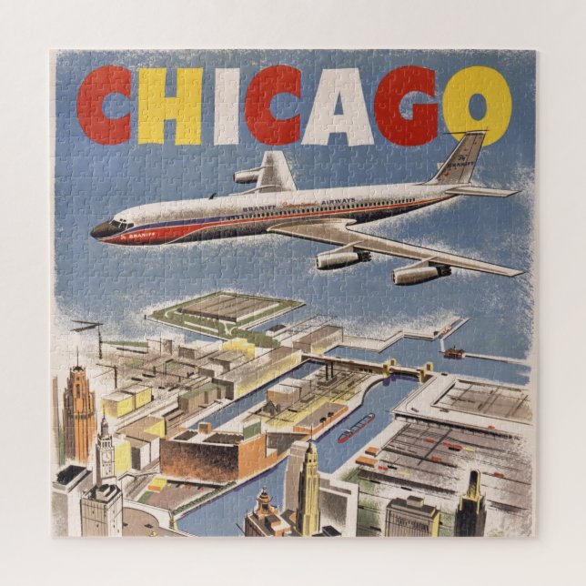 Vintage Chicago USA Air Travel Advertisement Jigsaw Puzzle (Vertical)