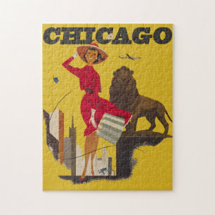 Vintage Chicago USA Air Travel Advertisement Jigsaw Puzzle