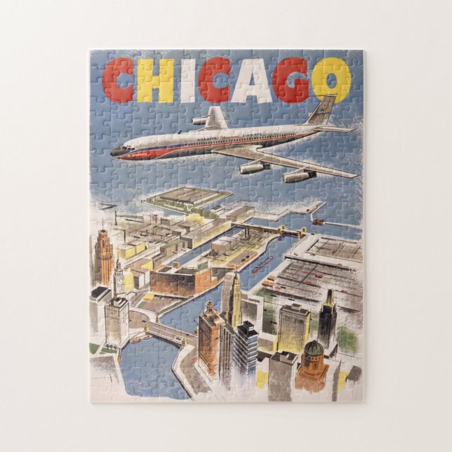 Vintage Chicago USA Air Travel Advertisement Jigsaw Puzzle (Vertical)