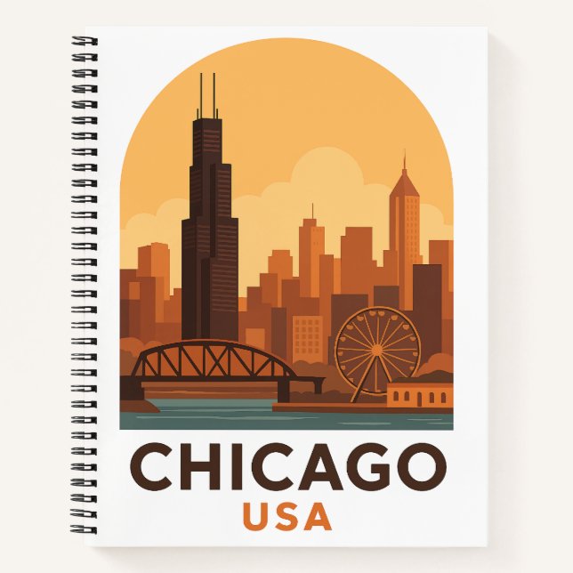 Vintage Chicago USA Travel  Retro City Sky Notebook (Front)