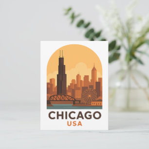 Vintage Chicago USA Travel – Retro City Sky Postcard