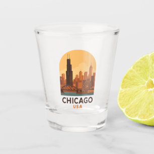 Vintage Chicago USA Travel  Retro City Sky Shot Glass