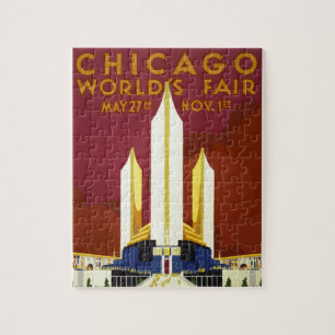 Vintage Chicago World's Fair 1933 Ad Illustration Jigsaw Puzzle