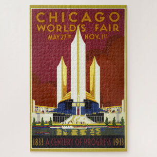 Vintage Chicago World's Fair 1933 Ad Illustration Jigsaw Puzzle