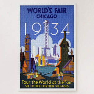 Vintage Chicago World's Fair 1934 Ad Illustration Jigsaw Puzzle