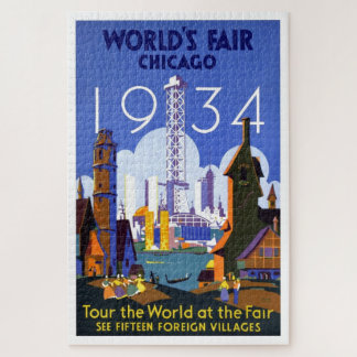 Vintage Chicago World's Fair 1934 Ad Illustration Jigsaw Puzzle