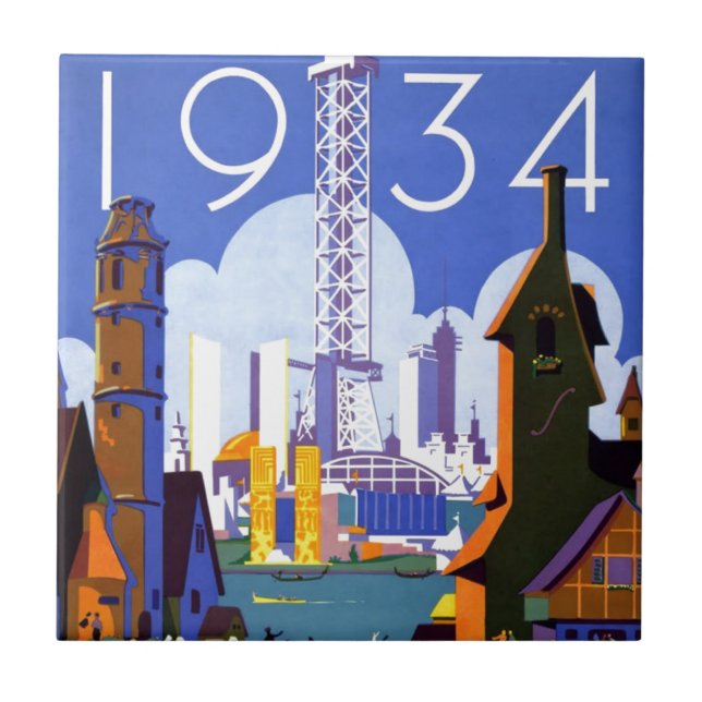 Vintage Chicago World's Fair 1934 Ad Tile (Front)