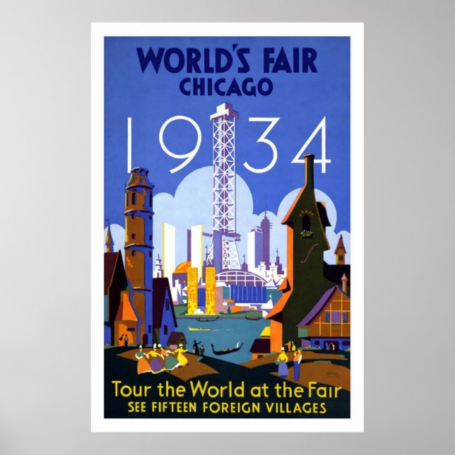 Vintage Chicago World's Fair 1934 Travel Poster (Front)