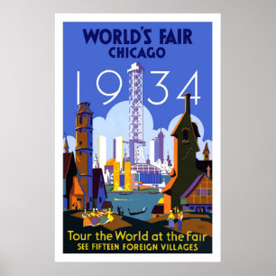 Vintage Chicago Worlds Fair Travel Poster 1934