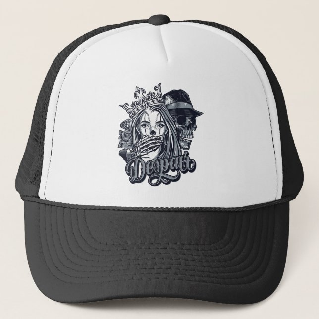 Vintage chicano style tattoo trucker hat (Front)