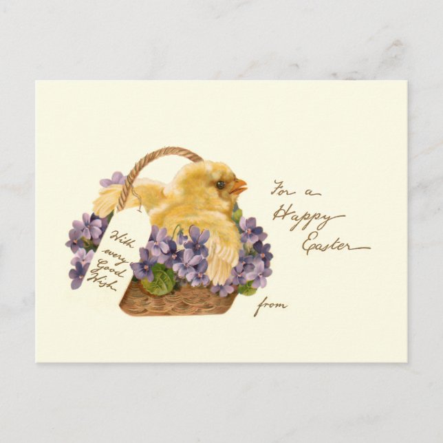 Vintage Chick, Easter Basket and Violets Postcard (Front)