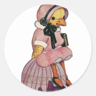 Vintage Chick in a pretty pink dress Classic Round Sticker
