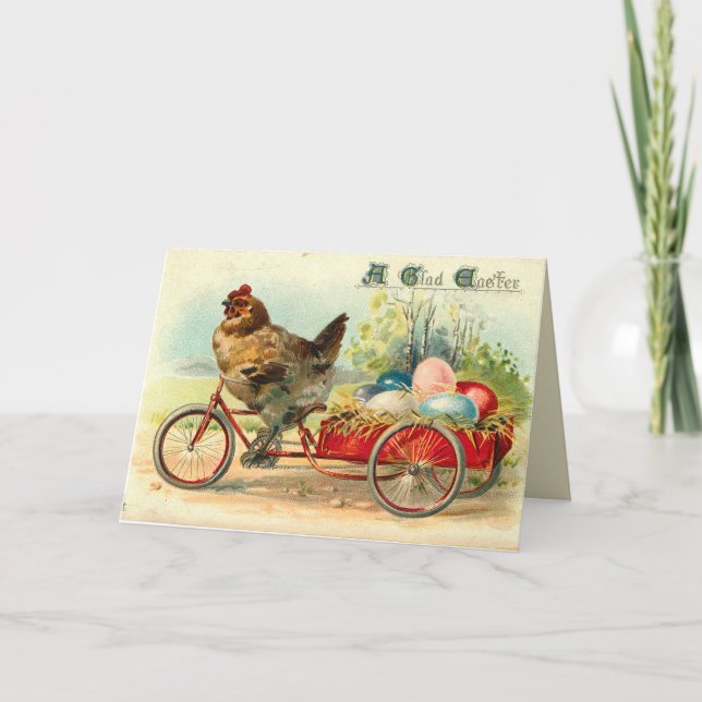 Vintage chick on bicycle Easter Holiday Card (Front)