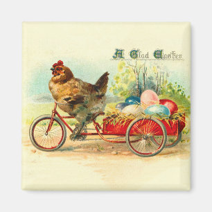 Vintage chick on bicycle Easter Magnet