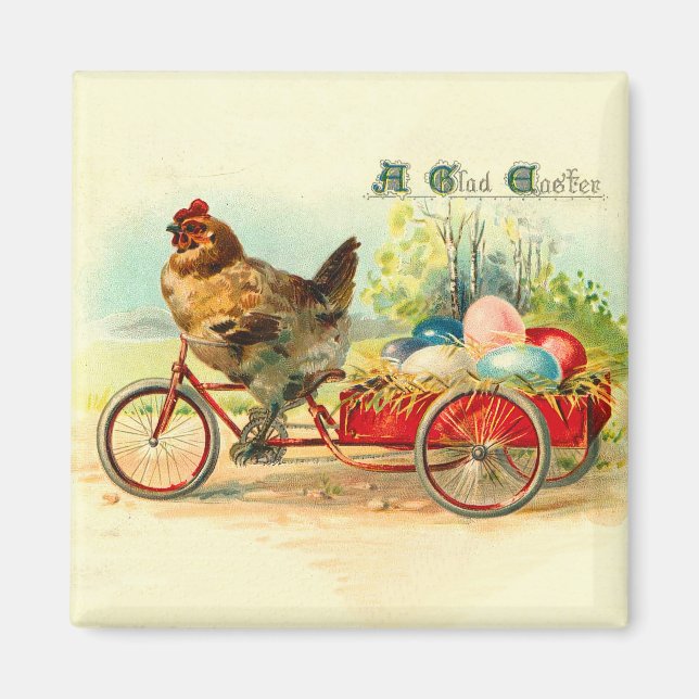 Vintage chick on bicycle Easter Magnet (Front)