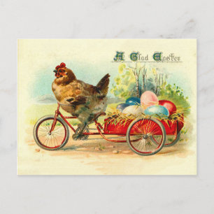 Vintage chick on bicycle Easter Postcard