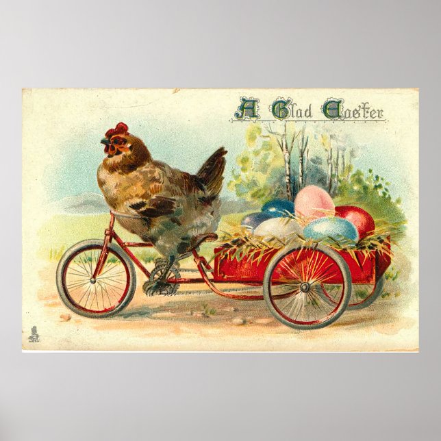 Vintage chick on bicycle Easter Poster (Front)