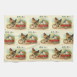 Vintage chick on bicycle Easter Tea Towel