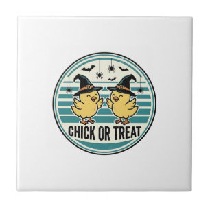 Vintage Chick Or Treat Halloween Chicks Design_1 Tile
