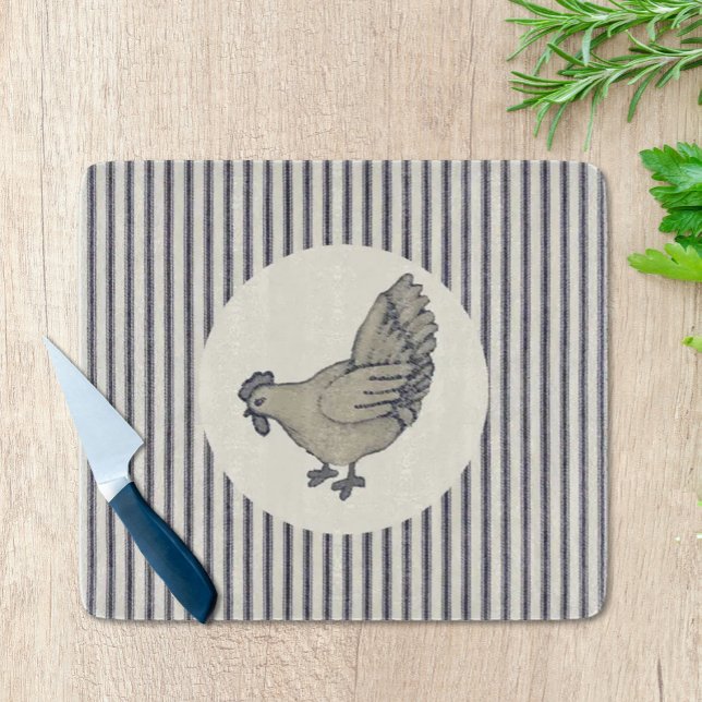 Vintage Chicken And Ticking Striped Cutting Board (Creator Uploaded)
