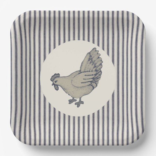 Vintage Chicken And Ticking Striped  Paper Plate (Front)