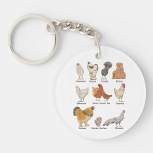 Vintage Chicken Breeds Farm Animals Day Support Lo Key Ring
