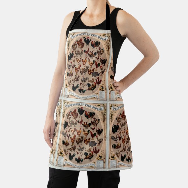 Vintage Chicken Breeds Pattern Apron (Insitu)