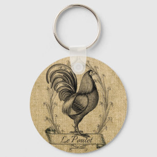 Vintage Chicken Burlap Key Ring