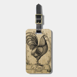Vintage Chicken Burlap Luggage Tag