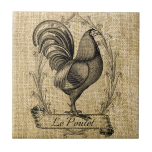 Vintage Chicken Burlap Tile