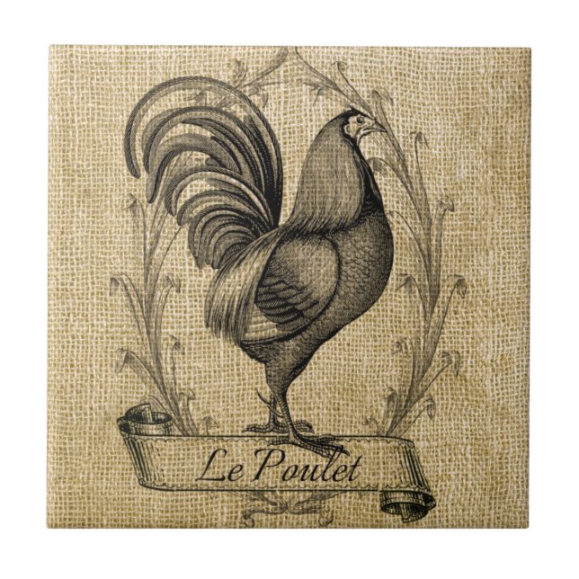 Vintage Chicken Burlap Tile (Front)