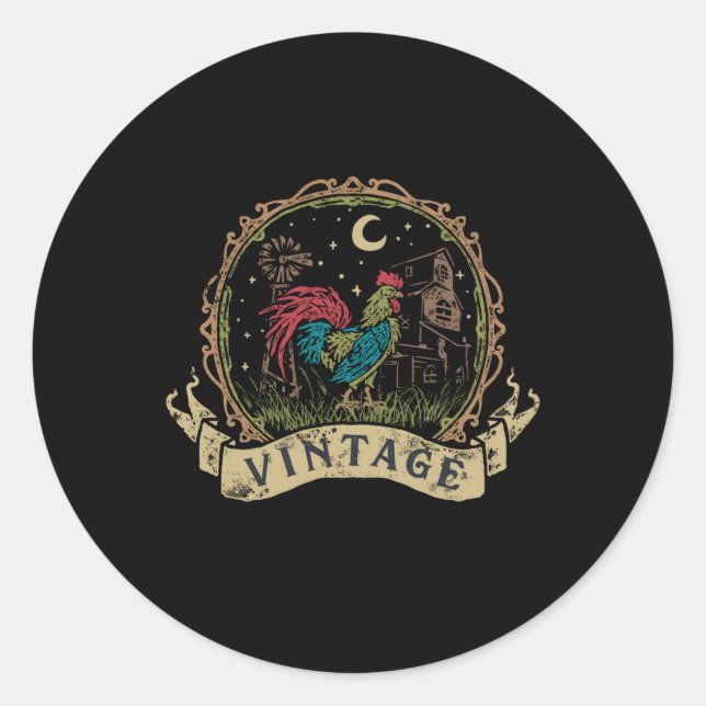 Vintage Chicken Classic Round Sticker (Front)