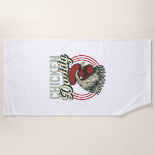 Vintage Chicken Daddy Rooster Shirt Design_1 Beach Towel