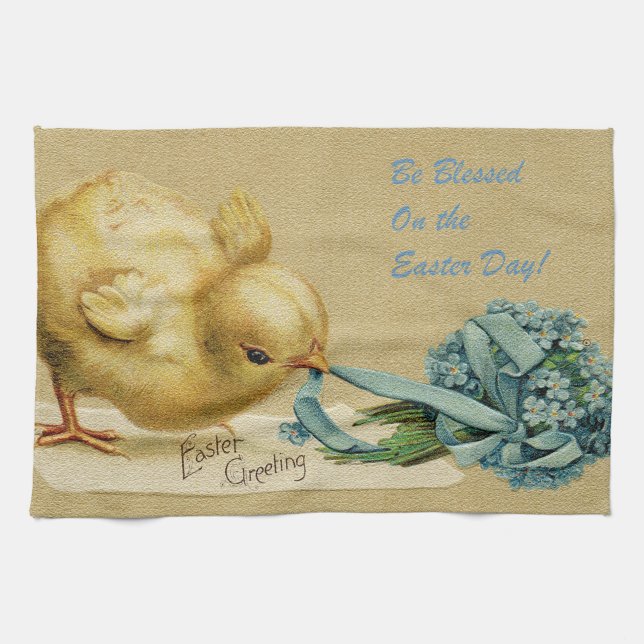 Vintage Chicken Easter Holiday Tea Towel (Horizontal)