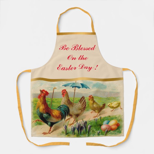Vintage Chicken Family Easter Holiday Apron (Front)