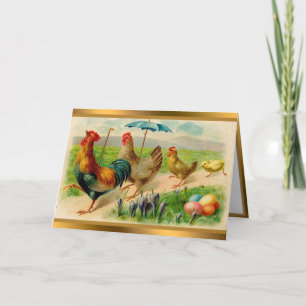Vintage Chicken Family Easter Holiday Folded Cards
