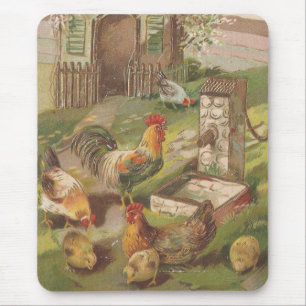 Vintage Chicken Family Mouse Mat