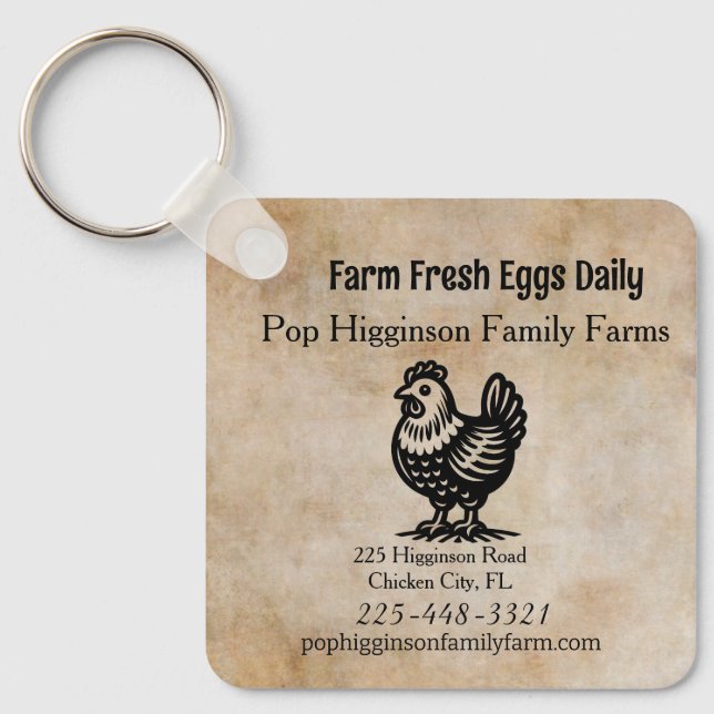 Vintage Chicken Farm Key Ring (Front)