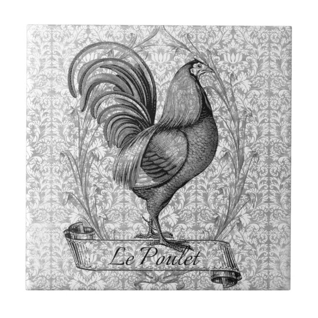 Vintage Chicken Illustration Tile (Front)