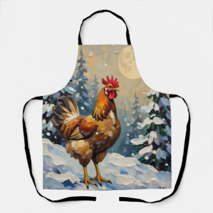 Vintage Chicken in Snowy Christmas Wonderland Apron
