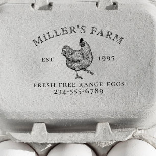 Vintage Chicken Logo Family Farm Est Year Egg Self-inking Stamp