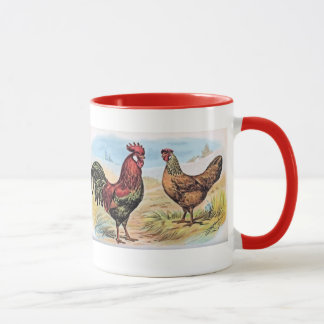 Vintage Chicken Print Rooster and Hen Mug