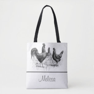 Vintage Chickens and Rooster   Personalised Tote Bag