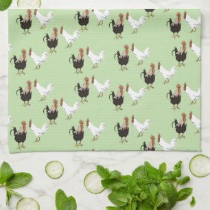Vintage Chickens Pattern on Green Kitchen Towels