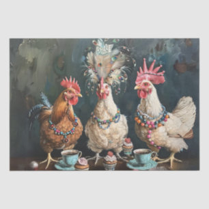 Vintage Chickens Tea Party Decoupage  Tissue Paper